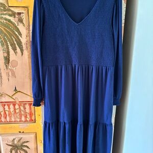 Elegant V-Neck Royal Blue Tiered Maxi Dress